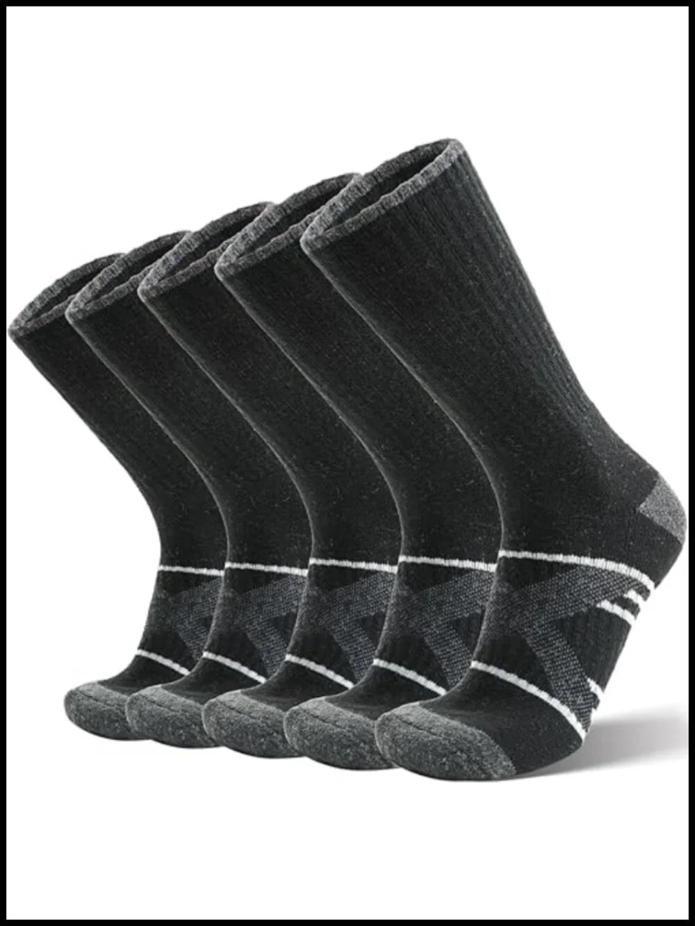 Merino Wool Crew Hiking Socks 5-Pair Men Women Moisture-Wicking Thermal